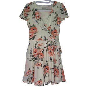 Abercrombie & Fitch Floral Wrap Dress Women XS Yellow Orange Green Short Sleeve